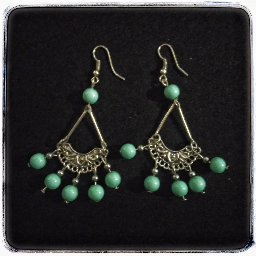 Beautiful turquoise color beaded dangle earrings